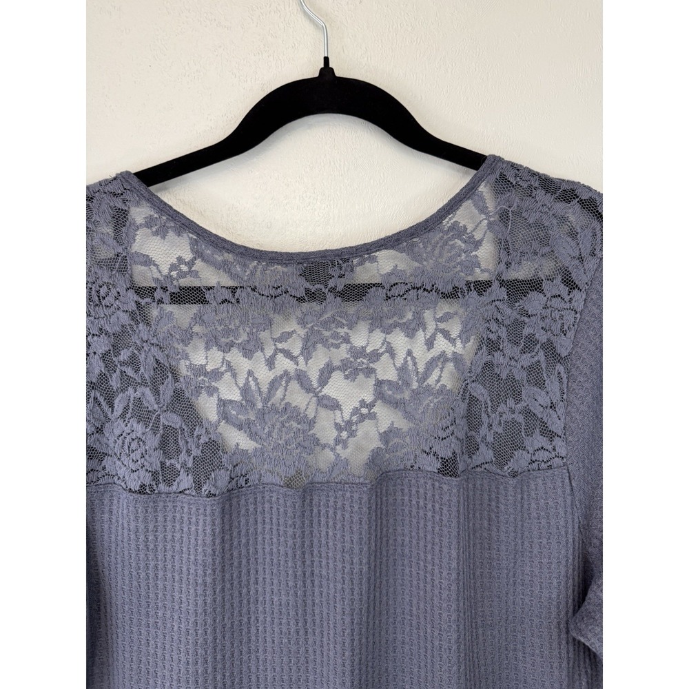 Torrid 2 Dusty Blue Waffle Knit‎ Tunic W Lace Accents - Picture 7 of 8